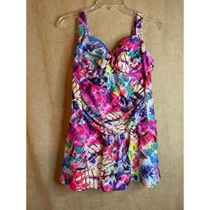 Venus Swim Dress Floral Print One‎ Piece Swimsuit Tummy Control Size 18